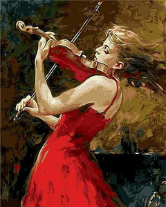 paint by numbers | Violinist and red dress | intermediate music romance | FiguredArt