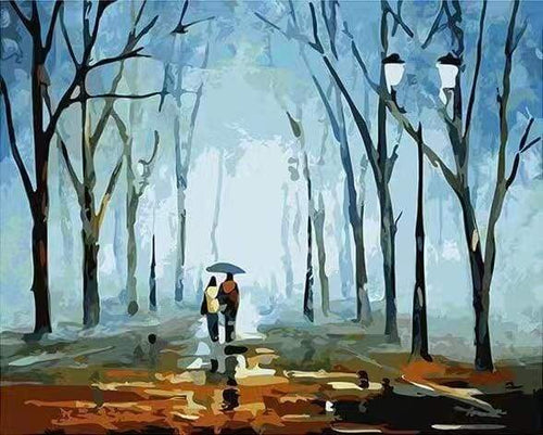 paint by numbers | Walking in the rain landscape | easy romance | FiguredArt