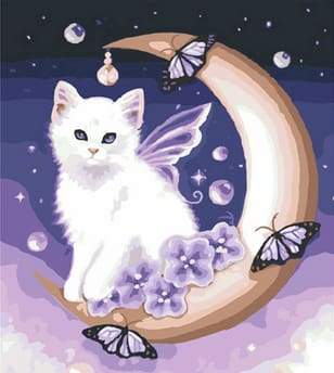 paint by numbers | White Cat and Moon | animals cats easy new arrivals | FiguredArt