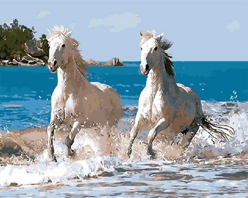 paint by numbers | White Horses and Seaside | animals horses intermediate | FiguredArt