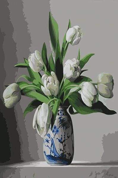 paint by numbers | White Tulips | easy flowers | FiguredArt