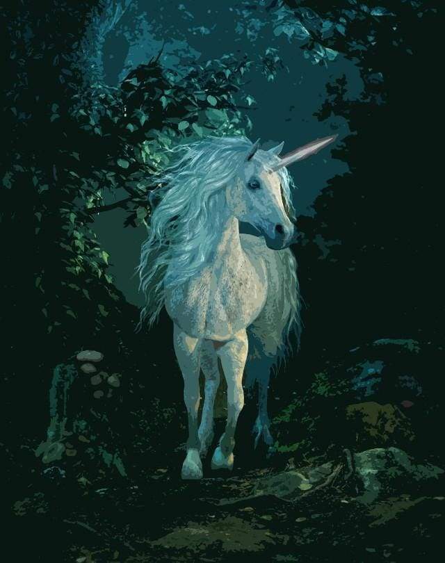 paint by numbers | White Unicorn by Night | advanced animals landscapes unicorns | FiguredArt