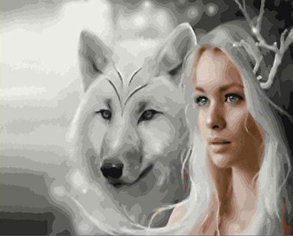 paint by numbers | Wolf And Beauty | animals intermediate wolves | FiguredArt