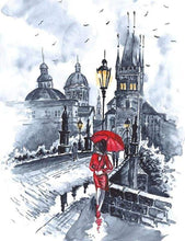 Load image into Gallery viewer, paint by numbers | Woman in red and Umbrella | cities intermediate | FiguredArt