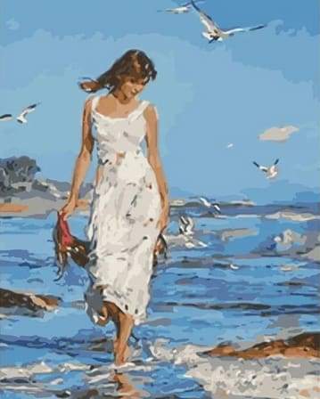 paint by numbers | Woman walking by the Sea | easy landscapes new arrivals romance | FiguredArt