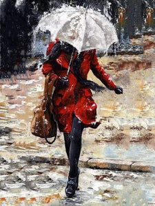 paint by numbers | Woman walking down the stairs in the Rain | advanced romance | FiguredArt