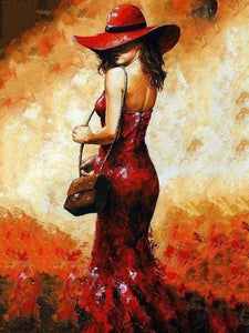 paint by numbers | Woman with red hat | advanced romance | FiguredArt