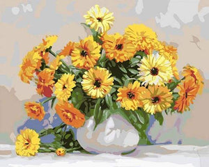 paint by numbers | Yellow flowers in a White Vase | easy flowers | FiguredArt