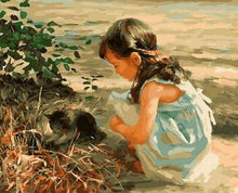 Load image into Gallery viewer, paint by numbers | Young Girl and her Cat | animals cats intermediate new arrivals | FiguredArt