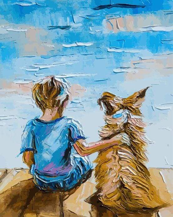 paint by numbers | Young Kid and his Dog | animals dogs intermediate new arrivals | FiguredArt