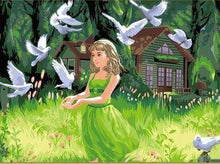 Load image into Gallery viewer, paint by numbers | Young Lady feeding Birds | animals birds intermediate kids | FiguredArt